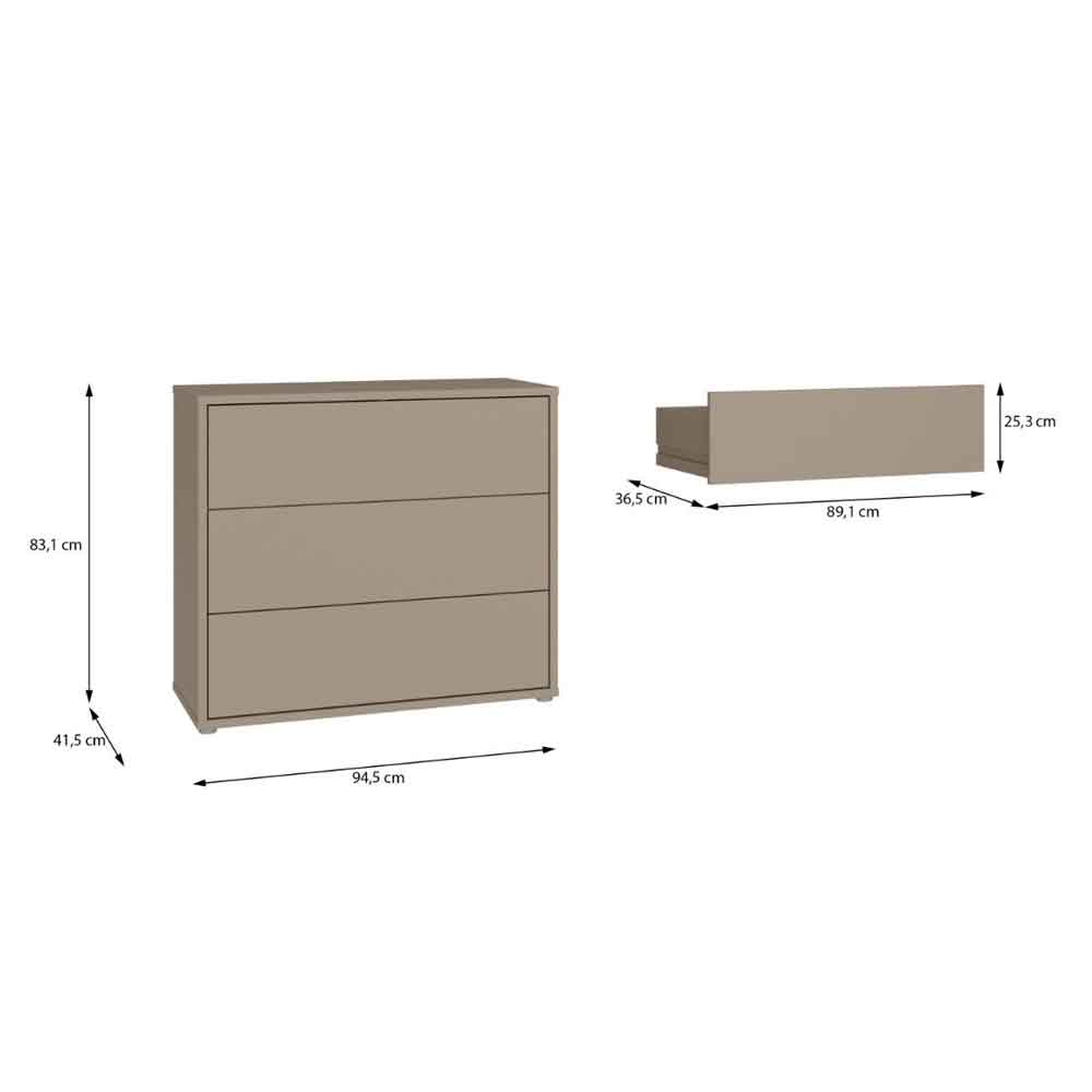 Ansley Wooden Chest of 3 Drawers in Taupe