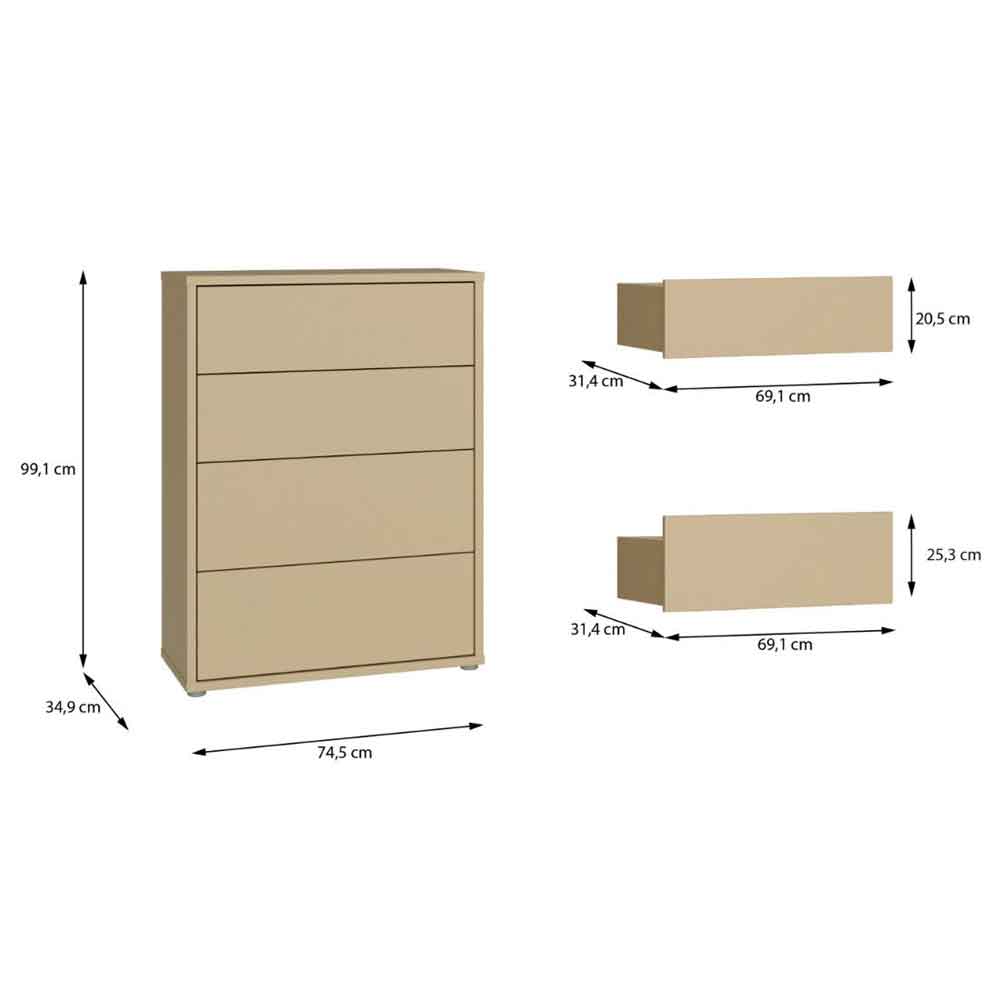 Ansley Wooden Chest of 4 Drawers in Butter Yellow