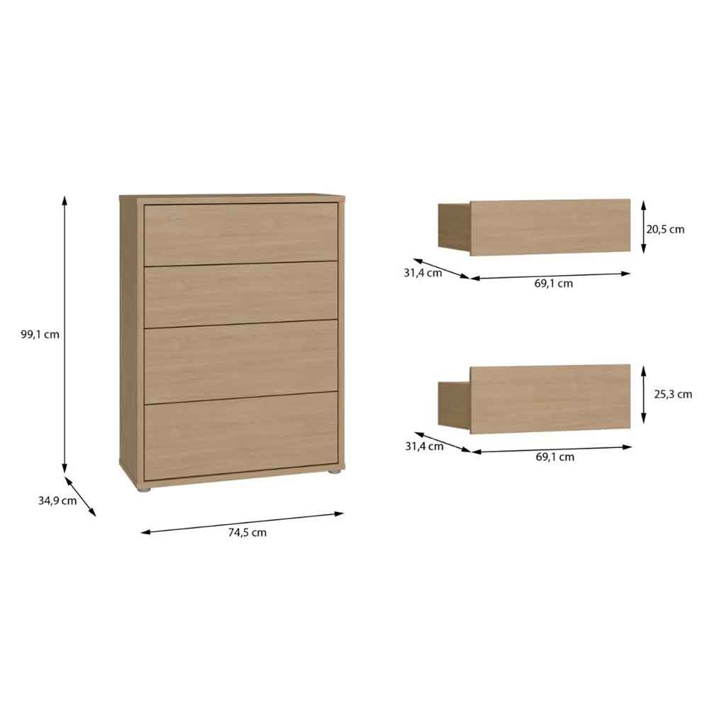 Ansley Wooden Chest of 4 Drawers in Elegancia Oak