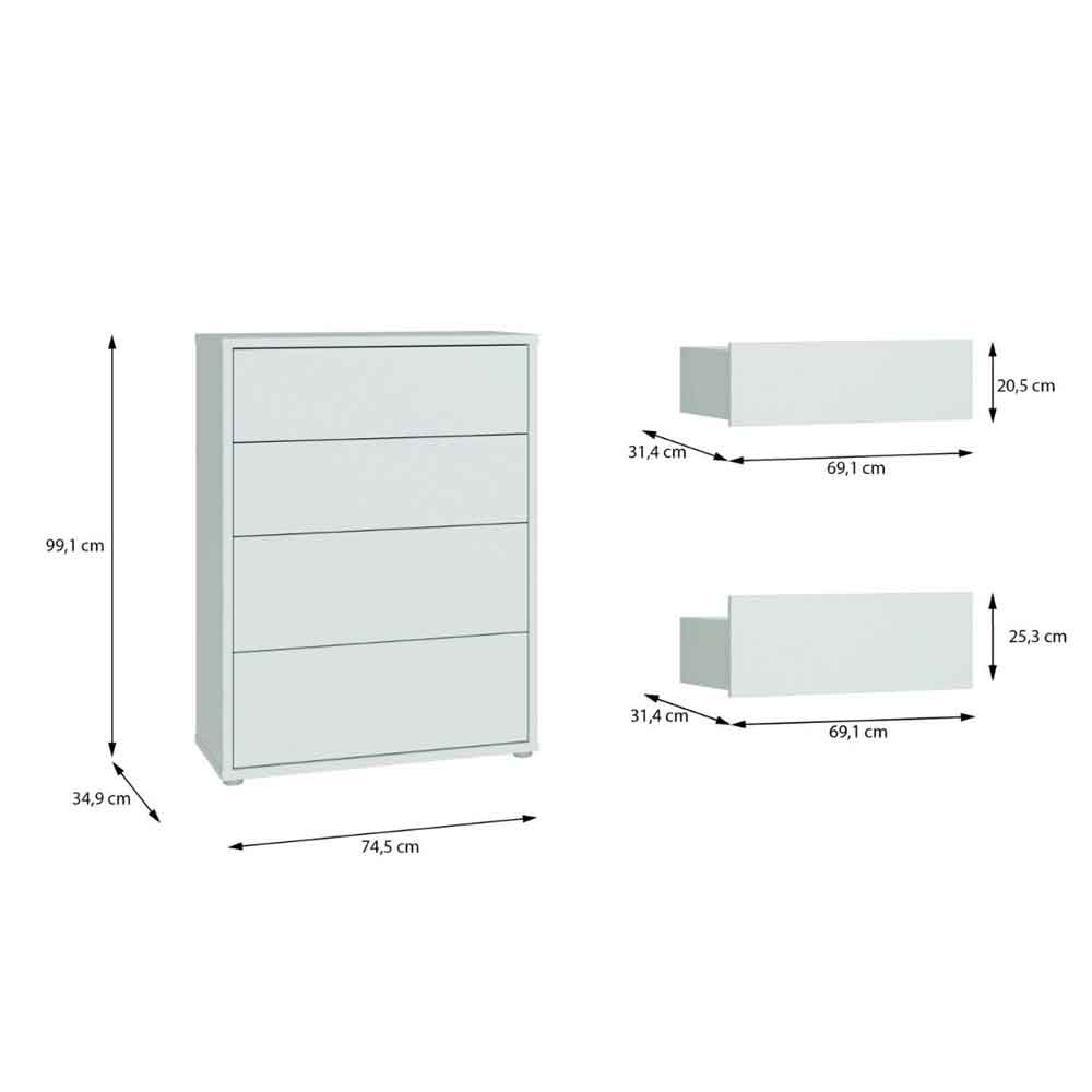 Ansley Wooden Chest of 4 Drawers in Light Grey