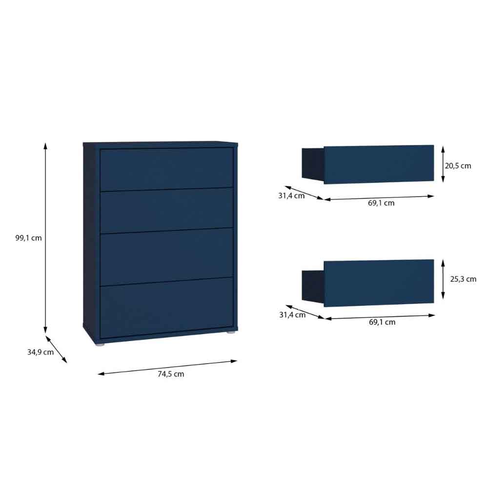 Ansley Wooden Chest of 4 Drawers in Night Blue