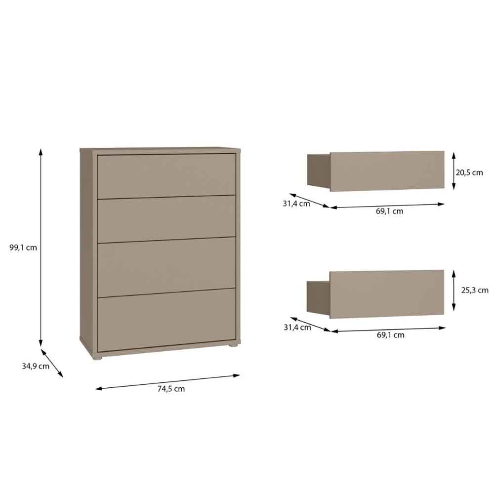 Ansley Wooden Chest of 4 Drawers in Taupe