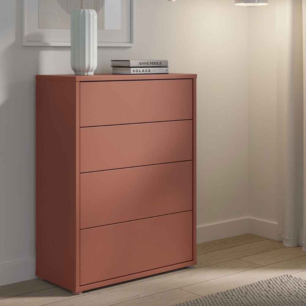 Ansley Wooden Chest of 4 Drawers in Terracotta