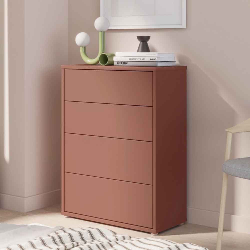 Ansley Wooden Chest of 4 Drawers in Terracotta