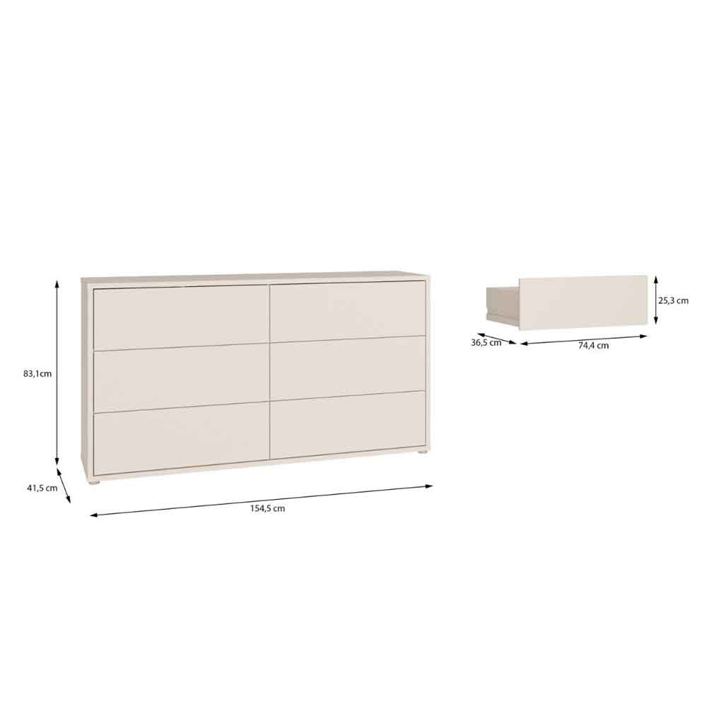 Ansley Wooden Chest of 6 Drawers in Sand
