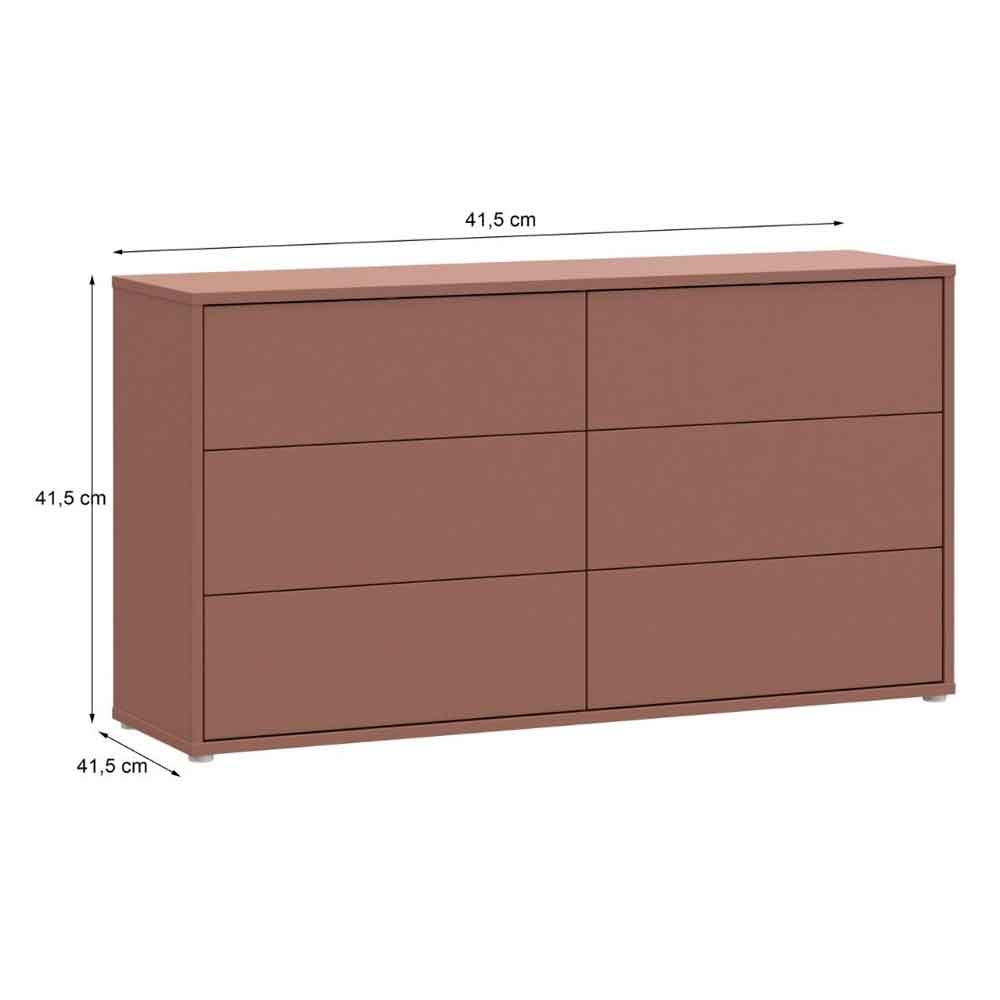 Ansley Wooden Chest of 6 Drawers in Terracotta