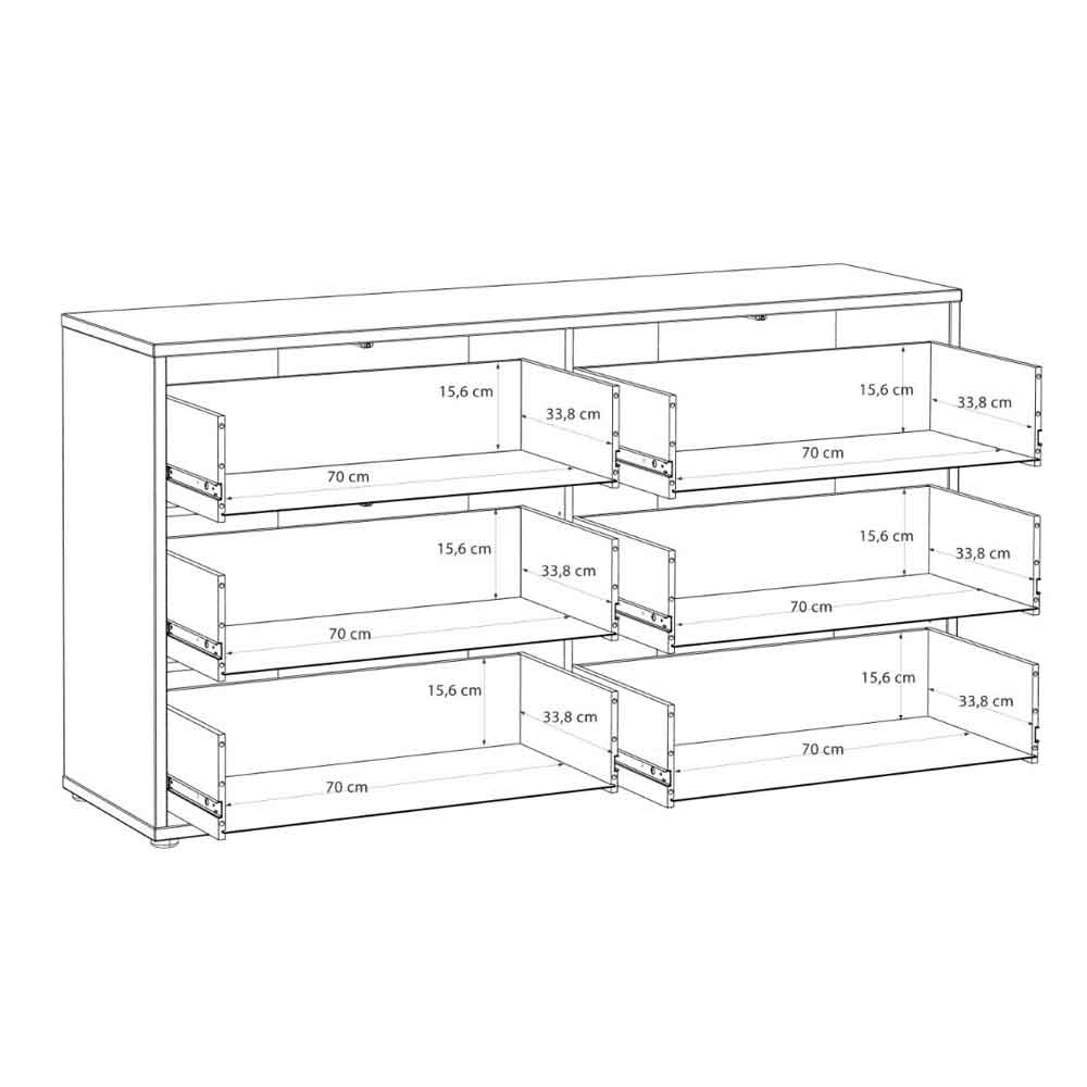 Ansley Wooden Chest of 6 Drawers in Terracotta