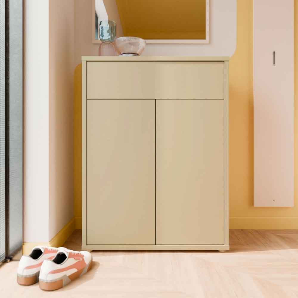 Ansley Wooden Compact Shoe Storage Cabinet with 2 Doors and 1 Drawer in Butter Yellow