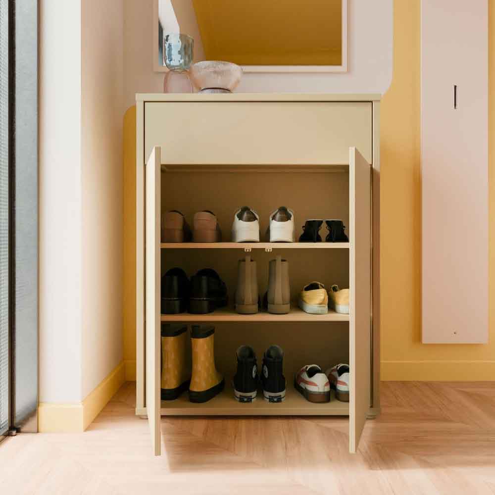 Ansley Wooden Compact Shoe Storage Cabinet with 2 Doors and 1 Drawer in Butter Yellow