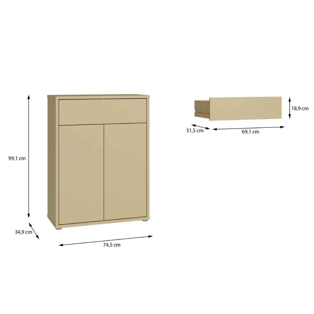 Ansley Wooden Compact Shoe Storage Cabinet with 2 Doors and 1 Drawer in Butter Yellow