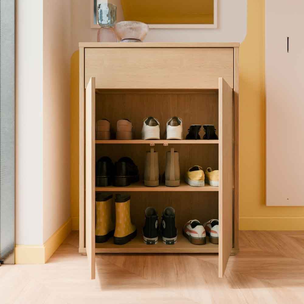 Ansley Wooden Compact Shoe Storage Cabinet with 2 Doors and 1 Drawer in Elegancia Oak