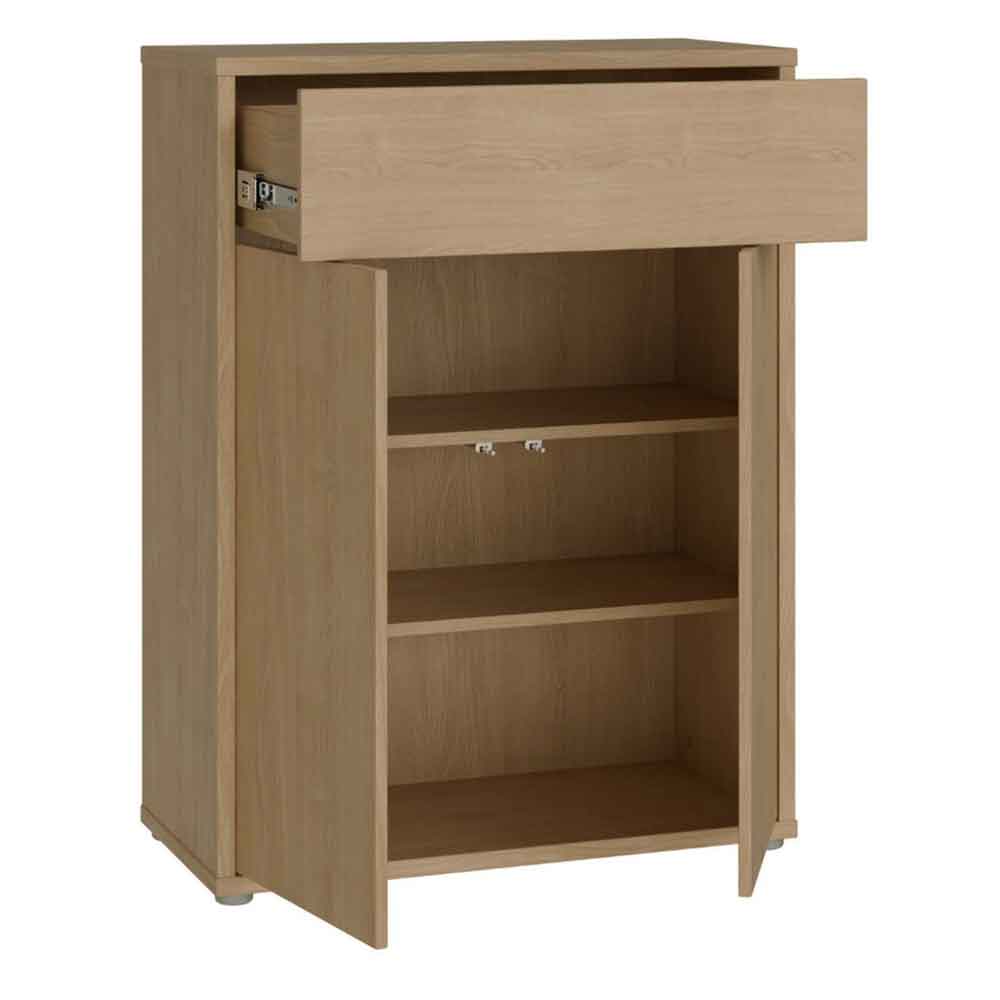 Ansley Wooden Compact Shoe Storage Cabinet with 2 Doors and 1 Drawer in Elegancia Oak