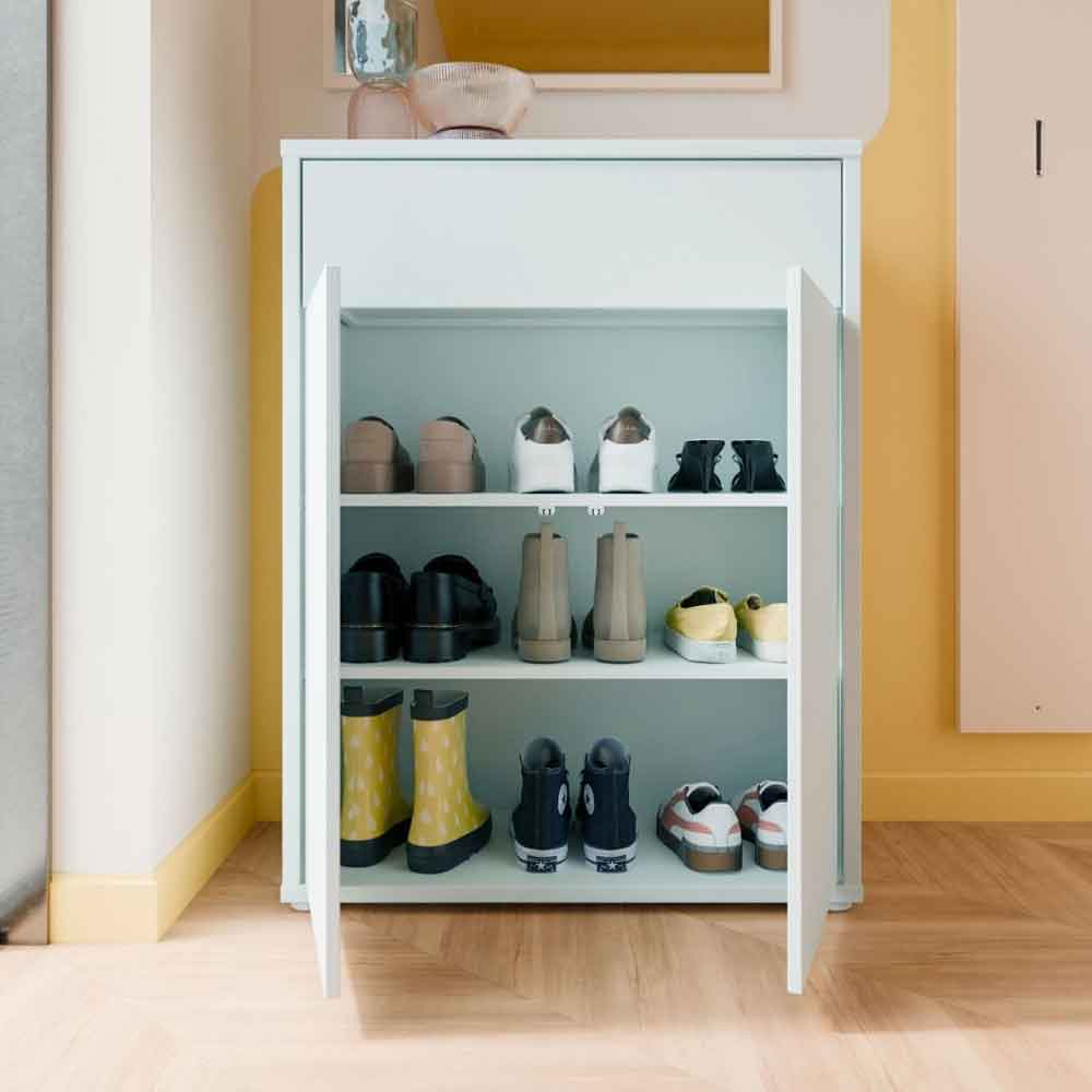 Ansley Wooden Compact Shoe Storage Cabinet with 2 Doors and 1 Drawer in Light Grey