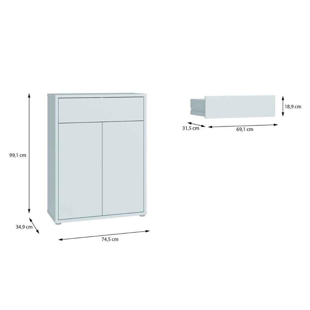 Ansley Wooden Compact Shoe Storage Cabinet with 2 Doors and 1 Drawer in Light Grey