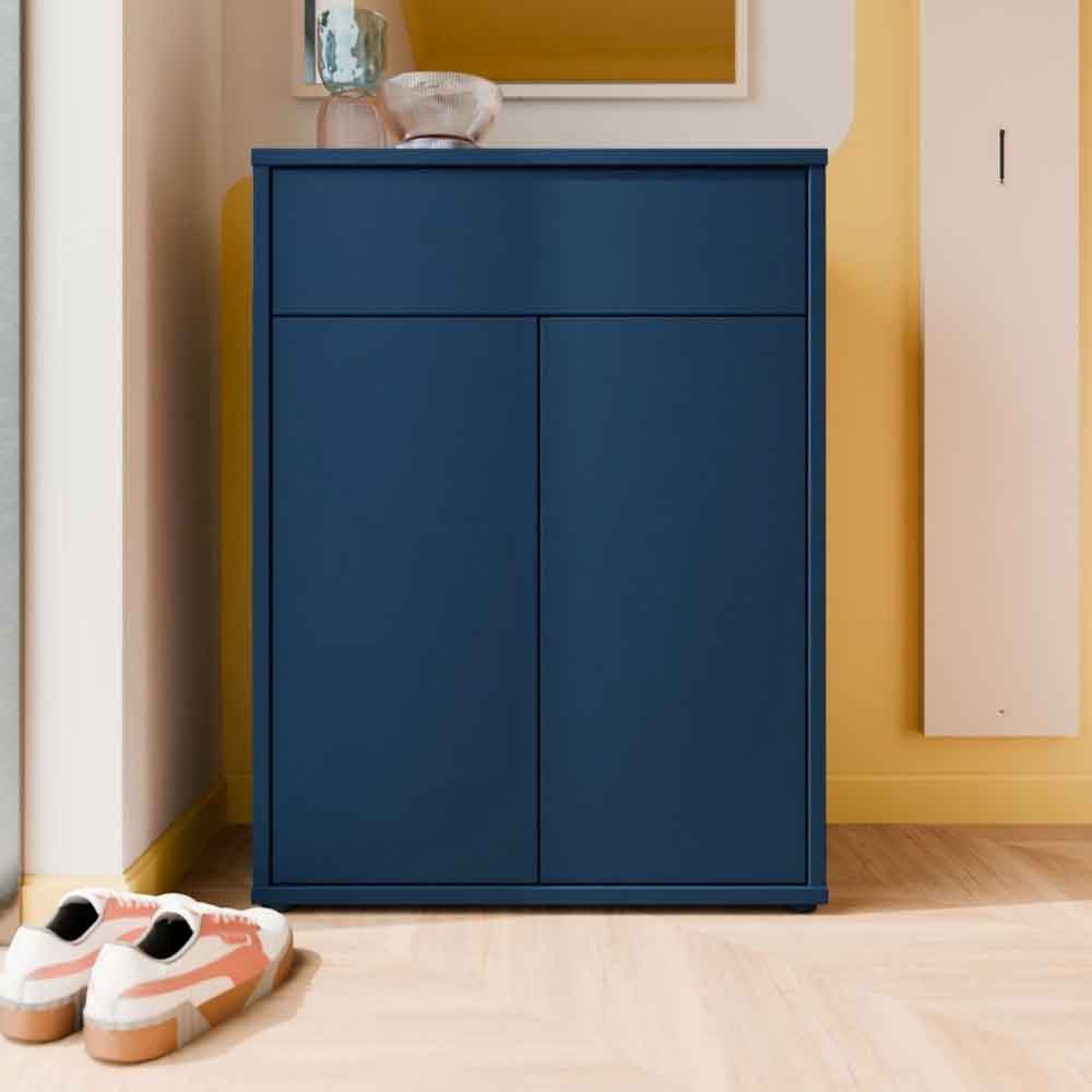 Ansley Wooden Compact Shoe Storage Cabinet with 2 Doors and 1 Drawer in Night Blue
