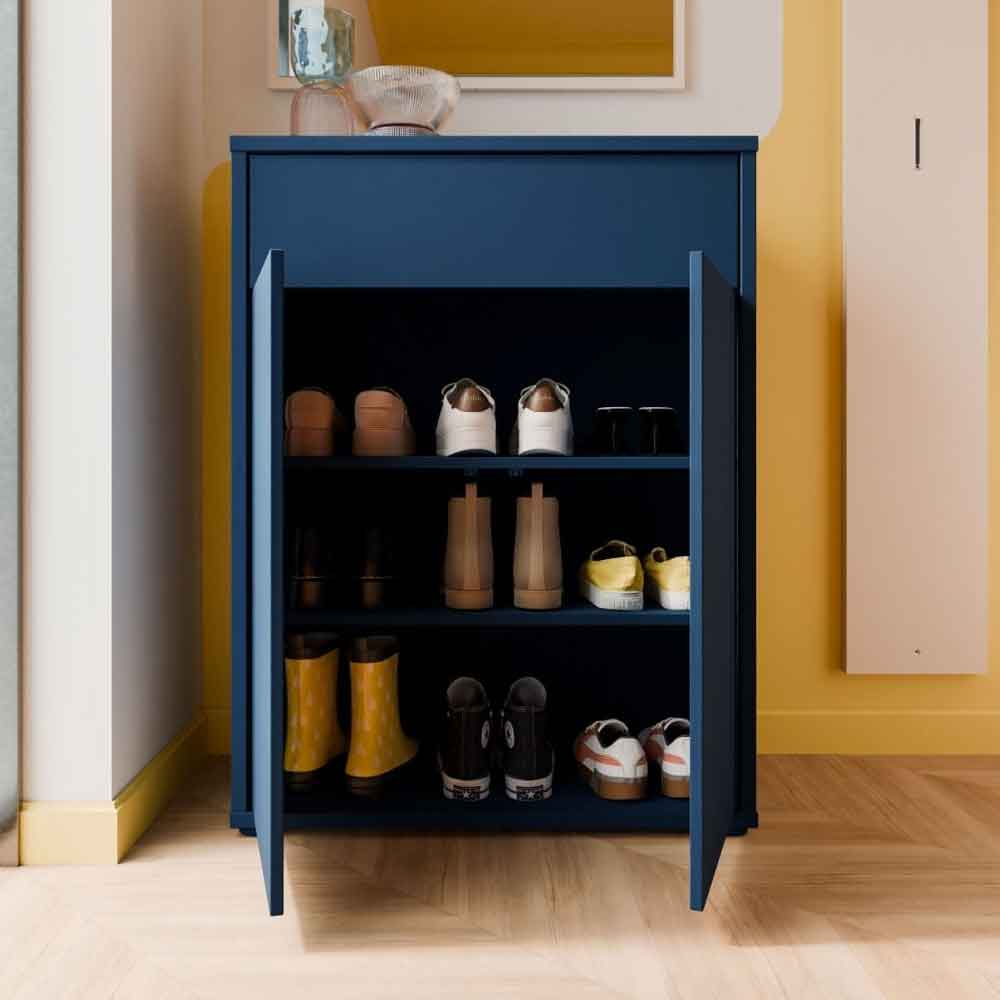 Ansley Wooden Compact Shoe Storage Cabinet with 2 Doors and 1 Drawer in Night Blue