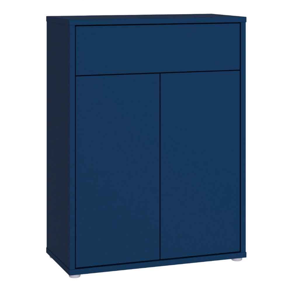 Ansley Wooden Compact Shoe Storage Cabinet with 2 Doors and 1 Drawer in Night Blue