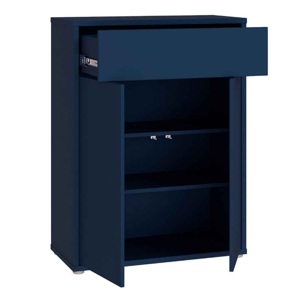 Ansley Wooden Compact Shoe Storage Cabinet with 2 Doors and 1 Drawer in Night Blue