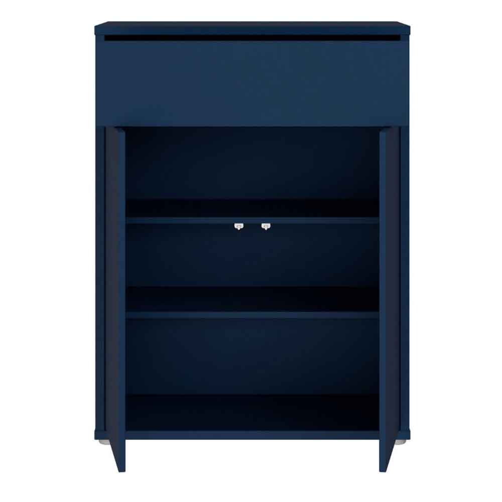 Ansley Wooden Compact Shoe Storage Cabinet with 2 Doors and 1 Drawer in Night Blue
