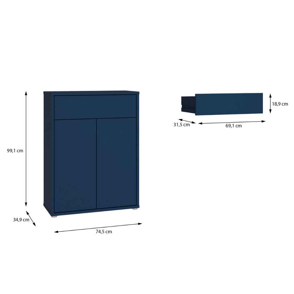 Ansley Wooden Compact Shoe Storage Cabinet with 2 Doors and 1 Drawer in Night Blue
