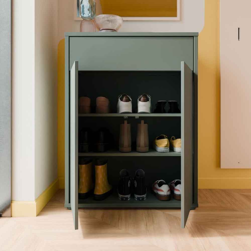 Ansley Wooden Compact Shoe Storage Cabinet with 2 Doors and 1 Drawer in Sage Green