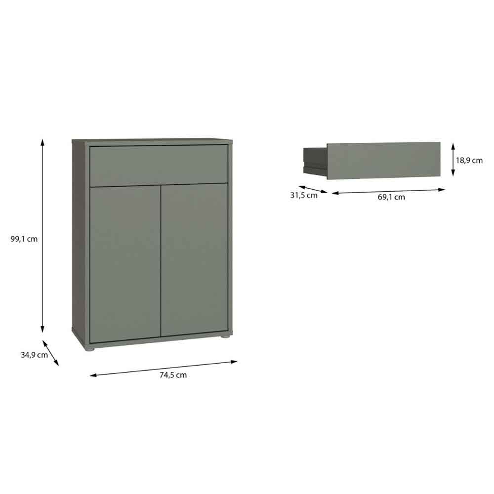 Ansley Wooden Compact Shoe Storage Cabinet with 2 Doors and 1 Drawer in Sage Green