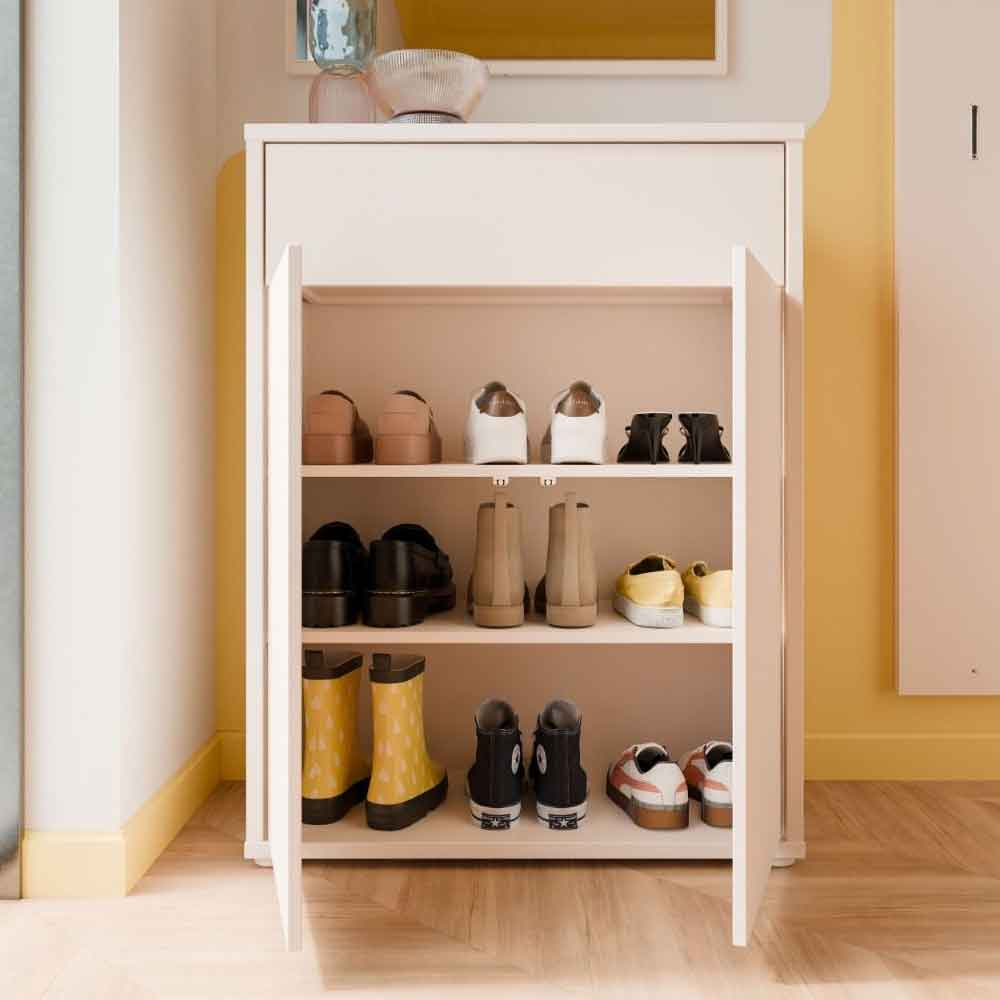 Ansley Wooden Compact Shoe Storage Cabinet with 2 Doors and 1 Drawer in Sand