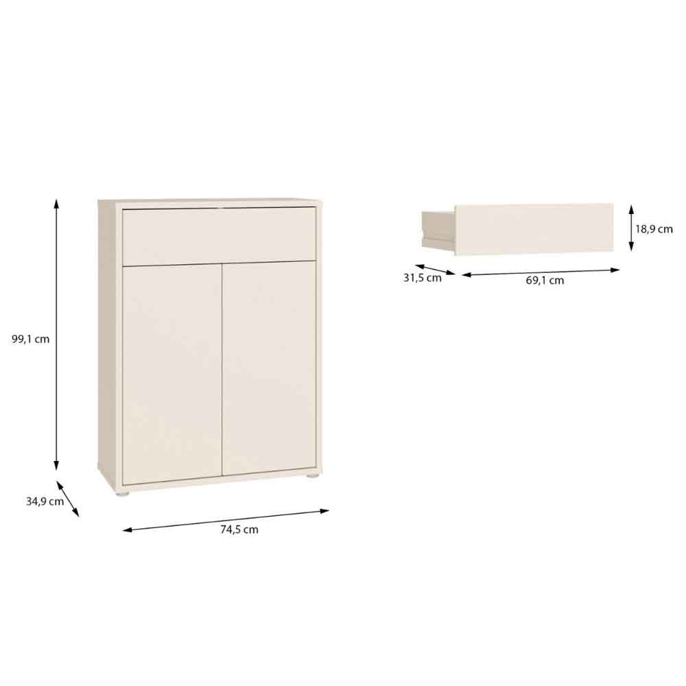 Ansley Wooden Compact Shoe Storage Cabinet with 2 Doors and 1 Drawer in Sand