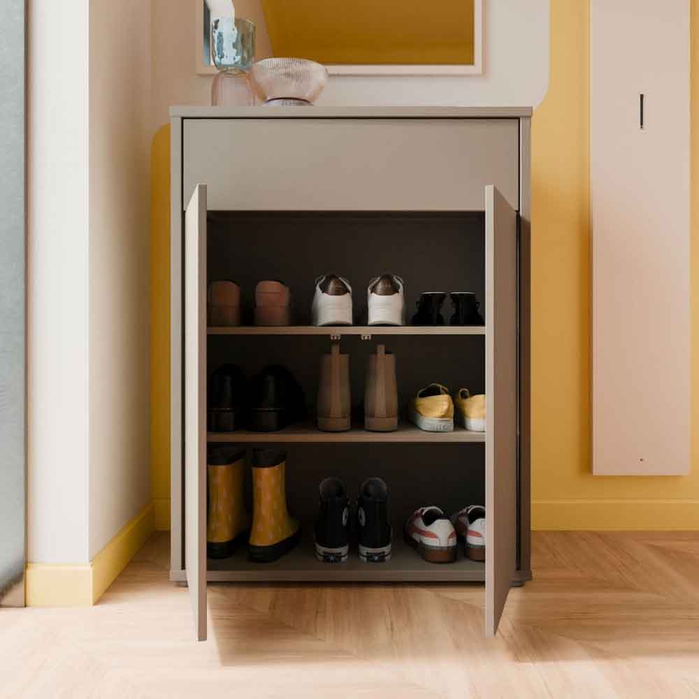 Ansley Wooden Compact Shoe Storage Cabinet with 2 Doors and 1 Drawer in Taupe