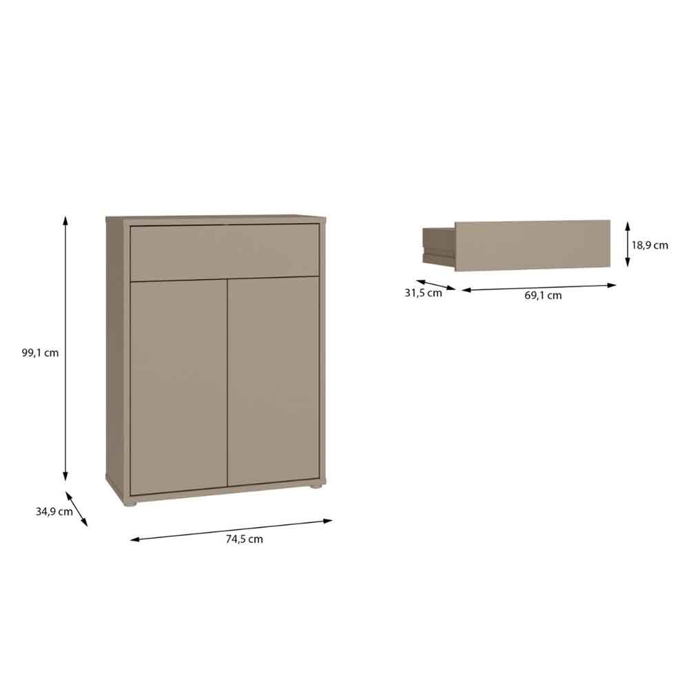 Ansley Wooden Compact Shoe Storage Cabinet with 2 Doors and 1 Drawer in Taupe