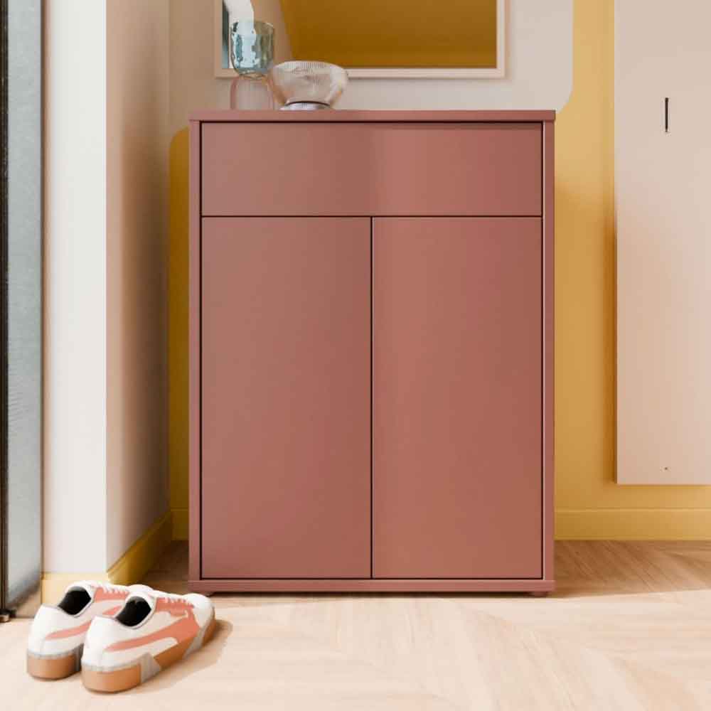 Ansley Wooden Compact Shoe Storage Cabinet with 2 Doors and 1 Drawer in Terracotta