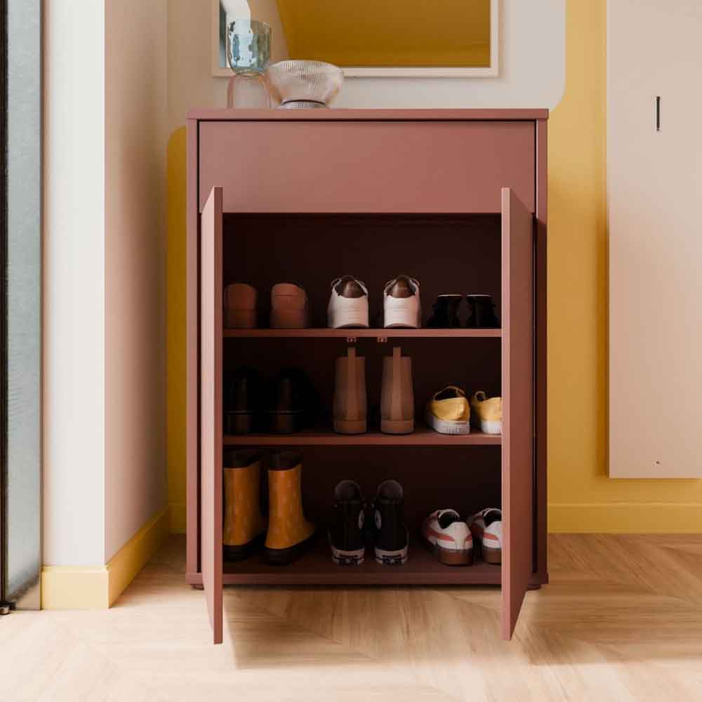 Ansley Wooden Compact Shoe Storage Cabinet with 2 Doors and 1 Drawer in Terracotta