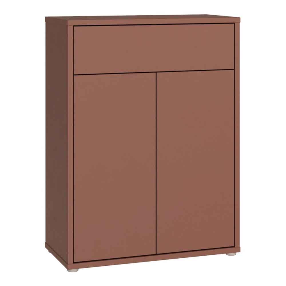 Ansley Wooden Compact Shoe Storage Cabinet with 2 Doors and 1 Drawer in Terracotta