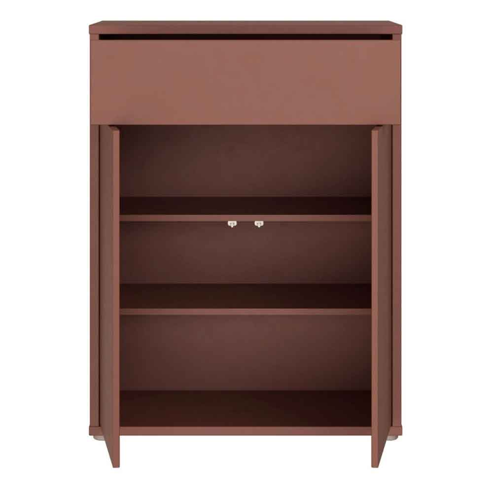 Ansley Wooden Compact Shoe Storage Cabinet with 2 Doors and 1 Drawer in Terracotta