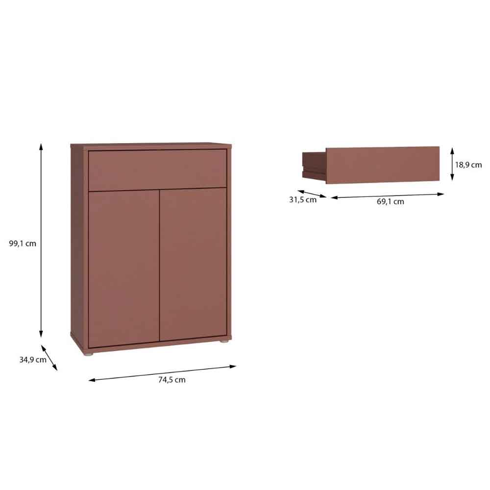 Ansley Wooden Compact Shoe Storage Cabinet with 2 Doors and 1 Drawer in Terracotta