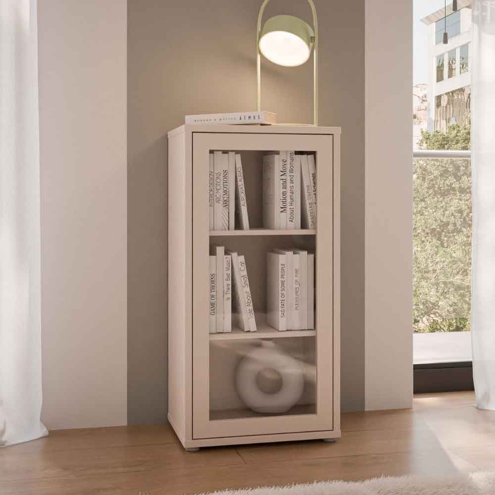 Ansley Wooden Display Cabinet with 1 Glass Door in Sand