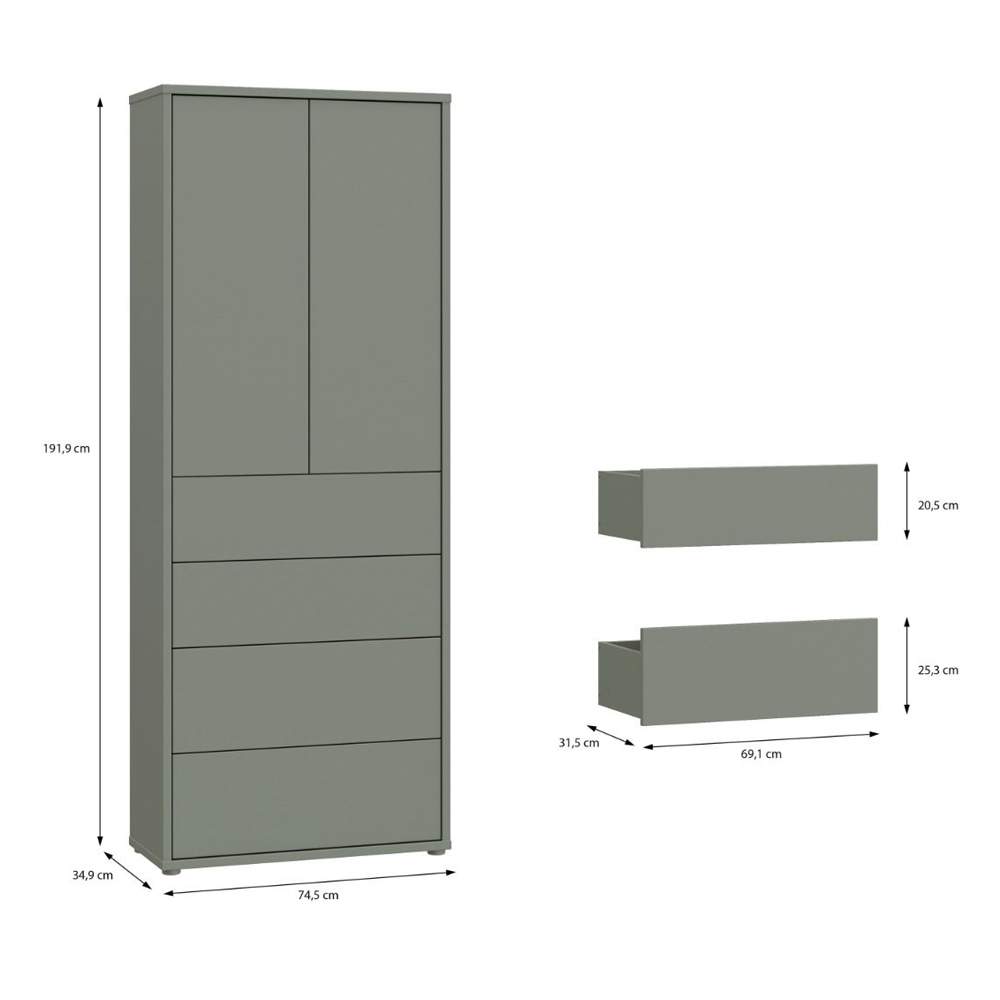 Ansley Wooden Display Cabinet with 2 Doors 4 Drawers in Sage Green