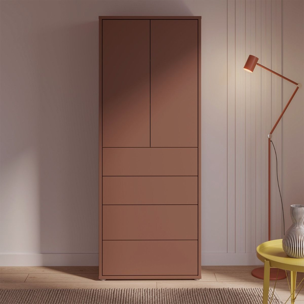 Ansley Wooden Display Cabinet with 2 Doors 4 Drawers in Terracotta