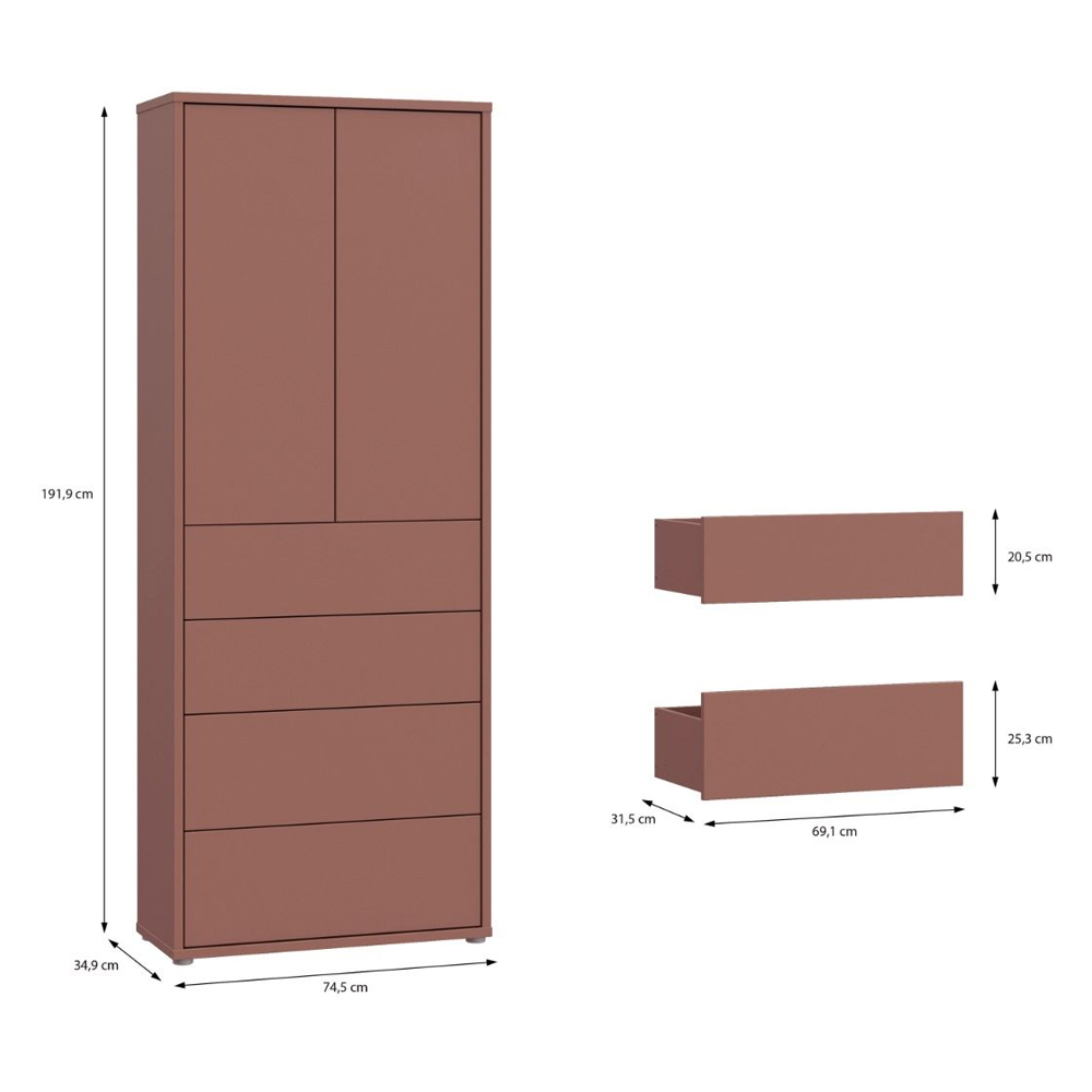 Ansley Wooden Display Cabinet with 2 Doors 4 Drawers in Terracotta
