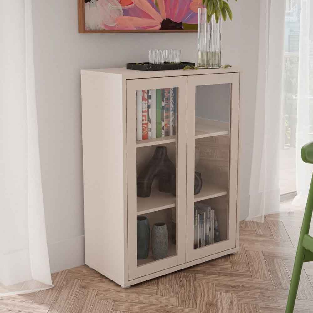 Ansley Wooden Display Cabinet with 2 Glass Doors in Sand