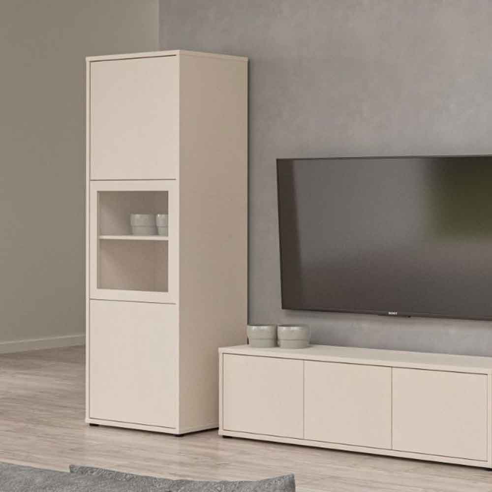 Ansley Wooden Display Cabinet with 3 Doors in Sand