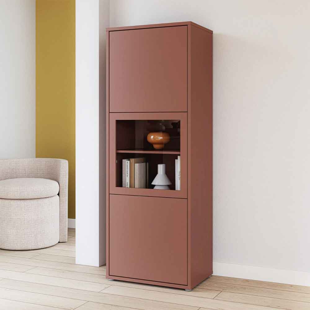Ansley Wooden Display Cabinet with 3 Doors in Terracotta