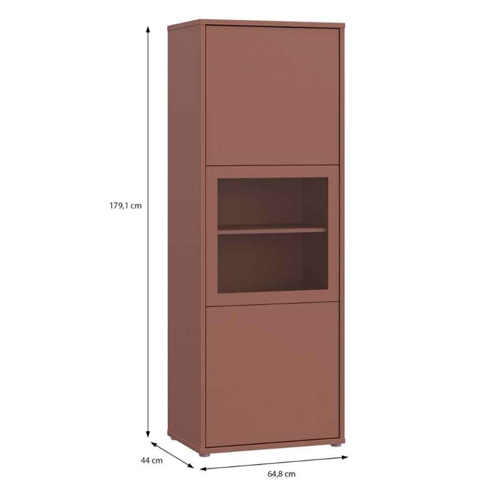 Ansley Wooden Display Cabinet with 3 Doors in Terracotta