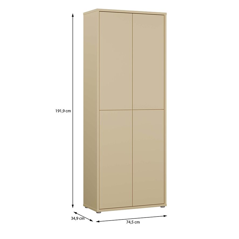 Ansley Wooden Display Cabinet with 4 Doors in Butter Yellow