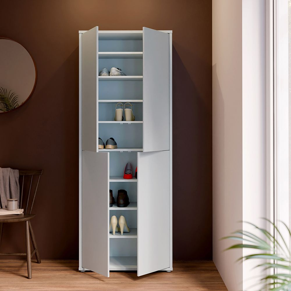 Ansley Wooden Display Cabinet with 4 Doors in Light Grey