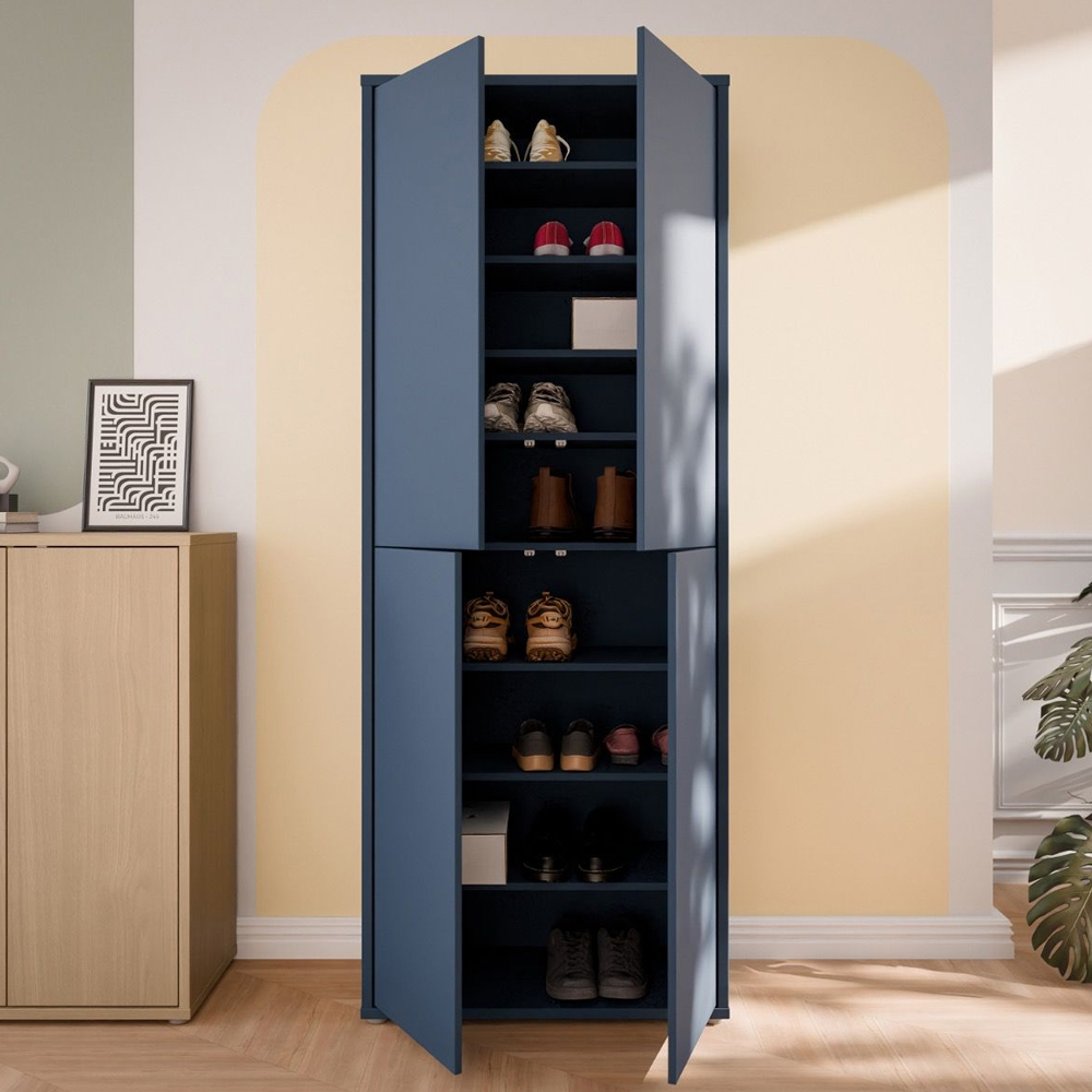 Ansley Wooden Display Cabinet with 4 Doors in Night Blue