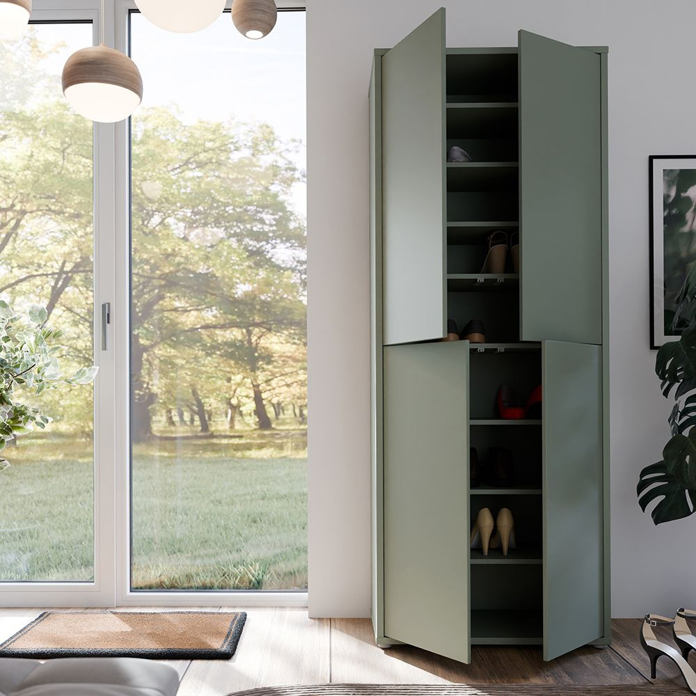 Ansley Wooden Display Cabinet with 4 Doors in Sage Green