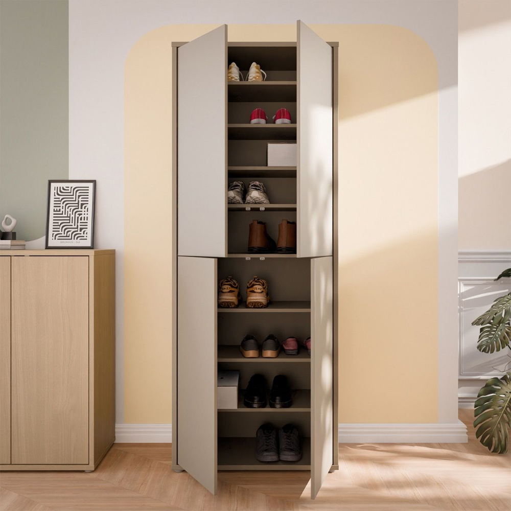 Ansley Wooden Display Cabinet with 4 Doors in Taupe