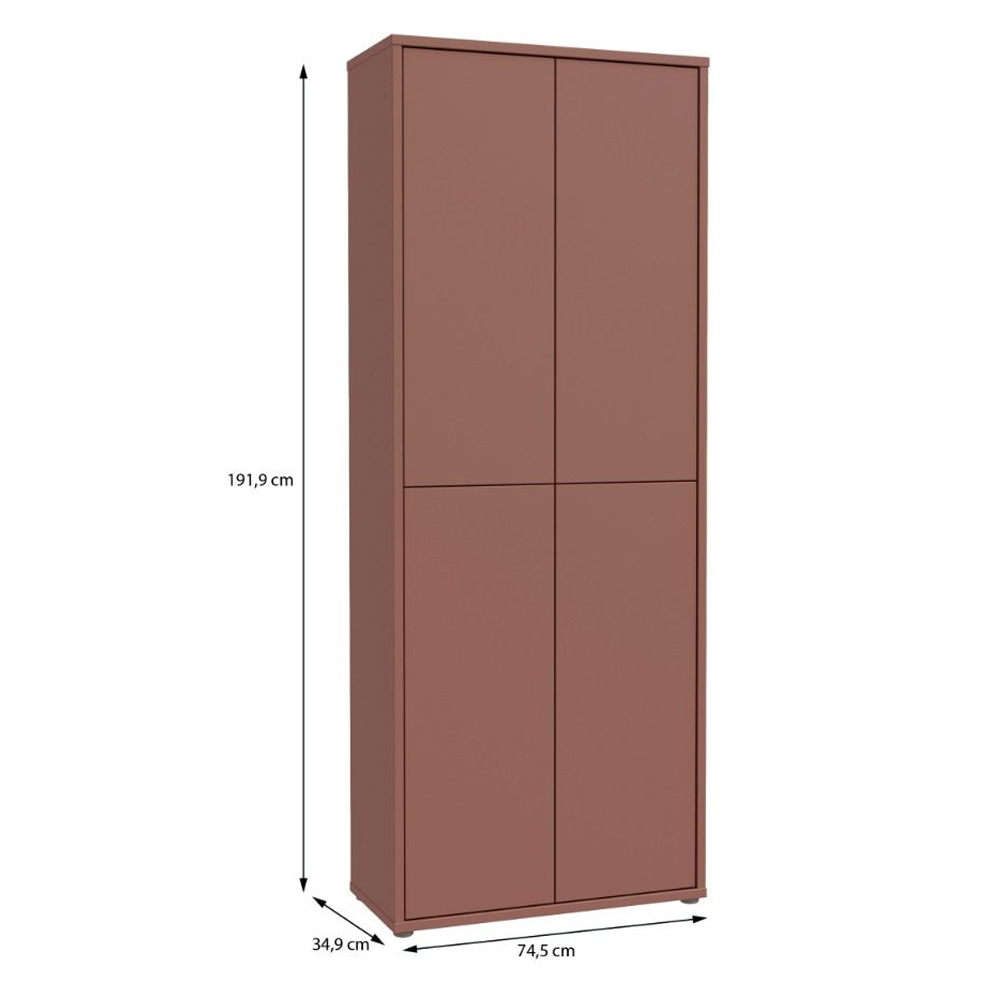 Ansley Wooden Display Cabinet with 4 Doors in Terracotta