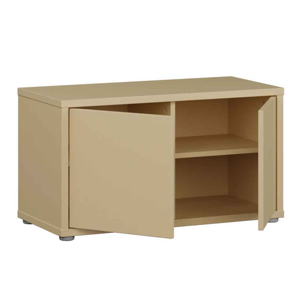 Ansley Wooden Hallway Seating Bench with 2 Doors in Butter Yellow